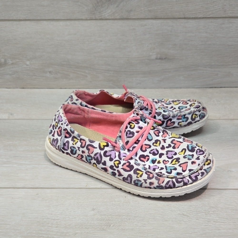 Hey Dude Kids Wendy Youth White Leopard Hearts Colorful Pattern Shoes FlatsY3-L4